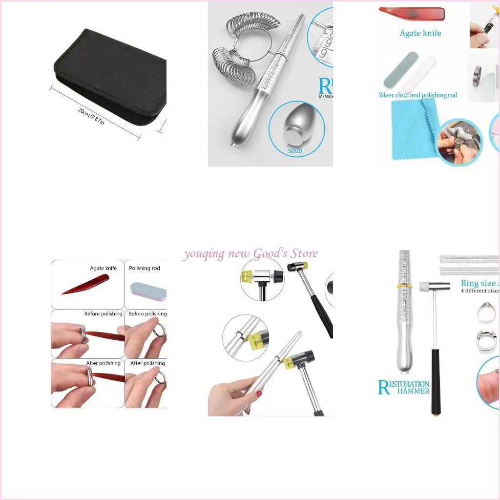 

57QA The Ring Size Measurement Tool Set Includes Ring Size Meter Ring Jewelry Hammer Ring Size Adjuster Polishing Rod