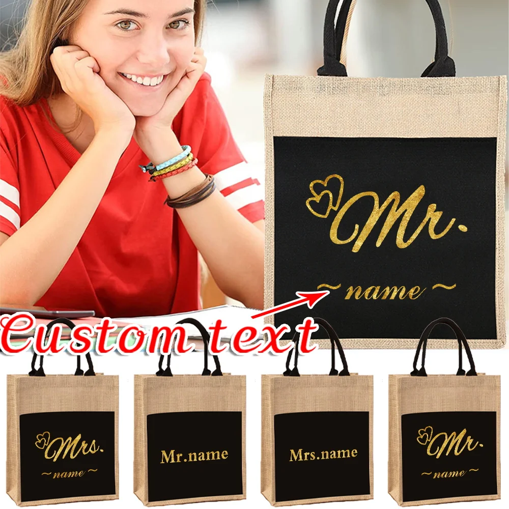 

Personalized Customization Name Retro Coarse Linen Bag Foldable Shopping Bag Handheld Customized Product