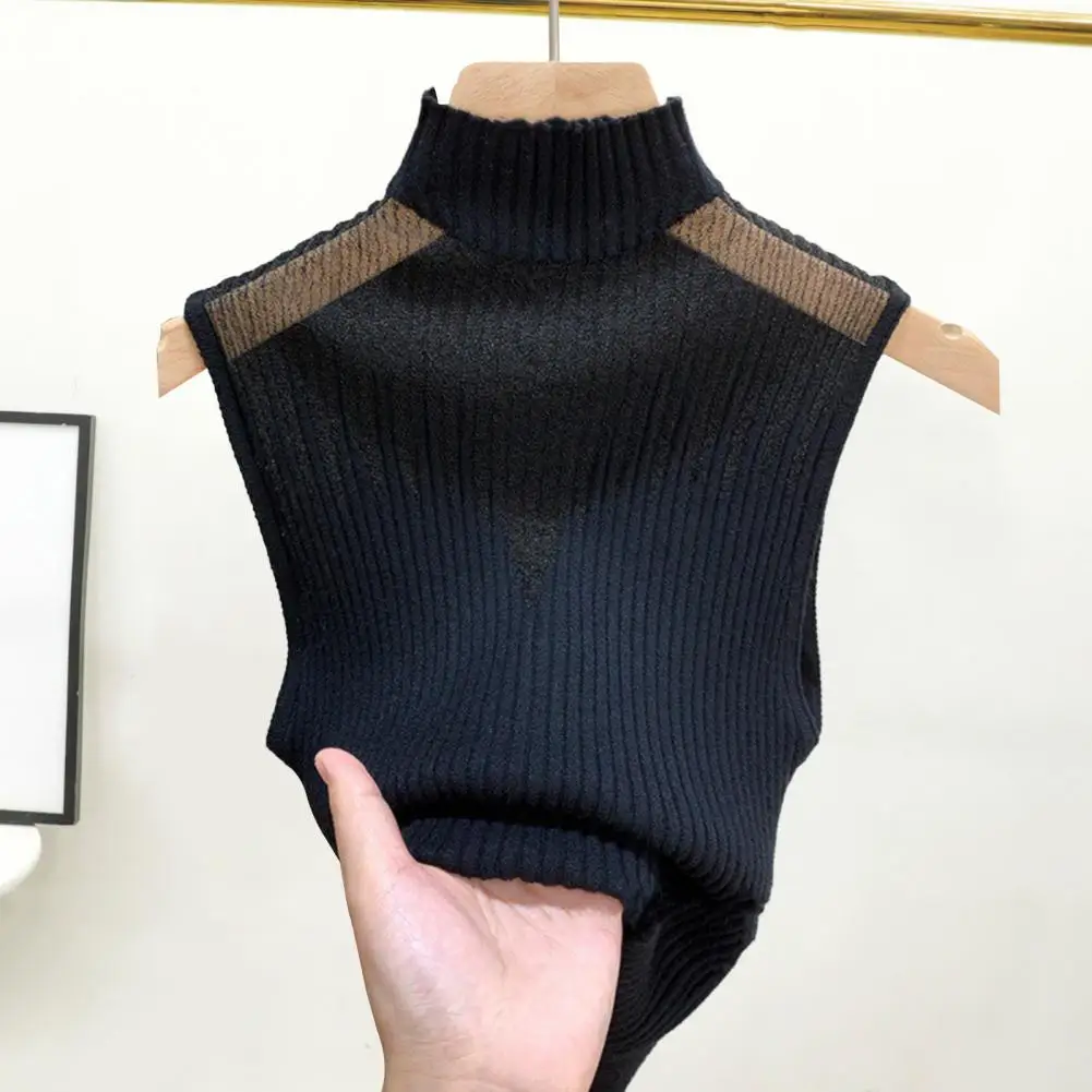 Haut en tricot patchwork de maille pour femme, pull élégant, doux, col mi-haut, solide, document d'été