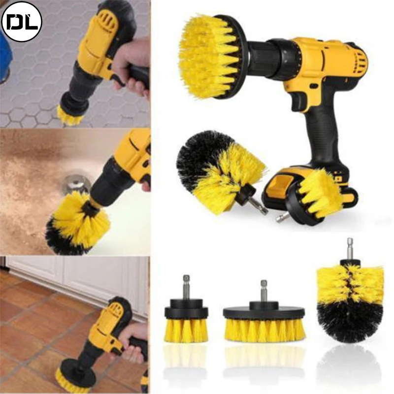 3Pcs/Set Electric Scrubber Brush Drill Brush Kit Plastic Round Cleaning Brush for Carpet Glass Car Tires Nylon Brushes