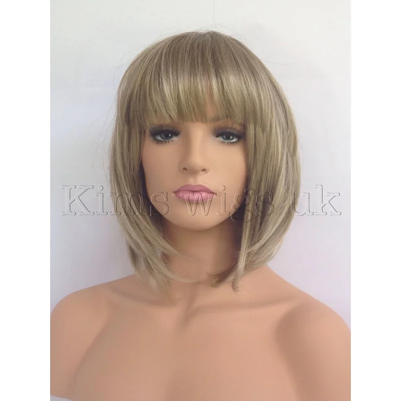 LIGHT BROWN/BLONDE WIG LADIES WOMENS SHORT BOB STYLE FULL HEAD B38 UK SELLER