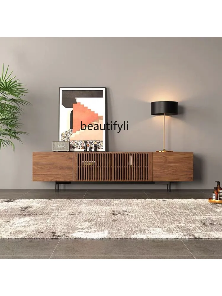 Walnut Color Audiovisual Cabinet Nordic Light Luxury Paint Modern Simple TV Cabinet Living Room Floor Cabinet furniture