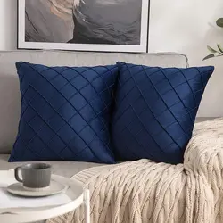 Funda de cojín con estampado a cuadros, cubierta de almohada decorativa, color azul marino, para sofá, sala de estar, decoración del hogar