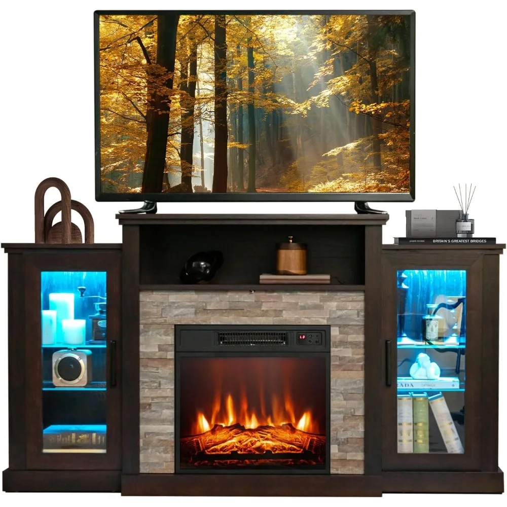 Electric Fireplace TV Stand for TVs Up to 65 Inches, 18-inch Fireplace Insert with APP & Remote Control, 16 Color Lights