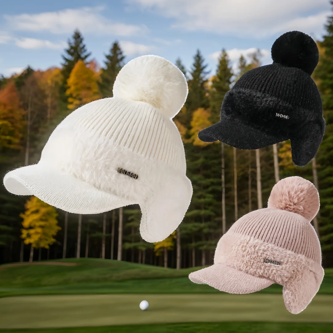 Golf Women's Autumn/Winter New Thickened Plush Warm Hat Outdoor Ball Playing Anti Cold Wind Ear Protection Knitted Ball Hat