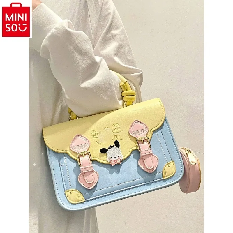 MINISO Sanrio 2024 New Cartoon Hello Kitty Student Shoulder Bag Fashion Girl Versatile Crossbody Small Square Bag