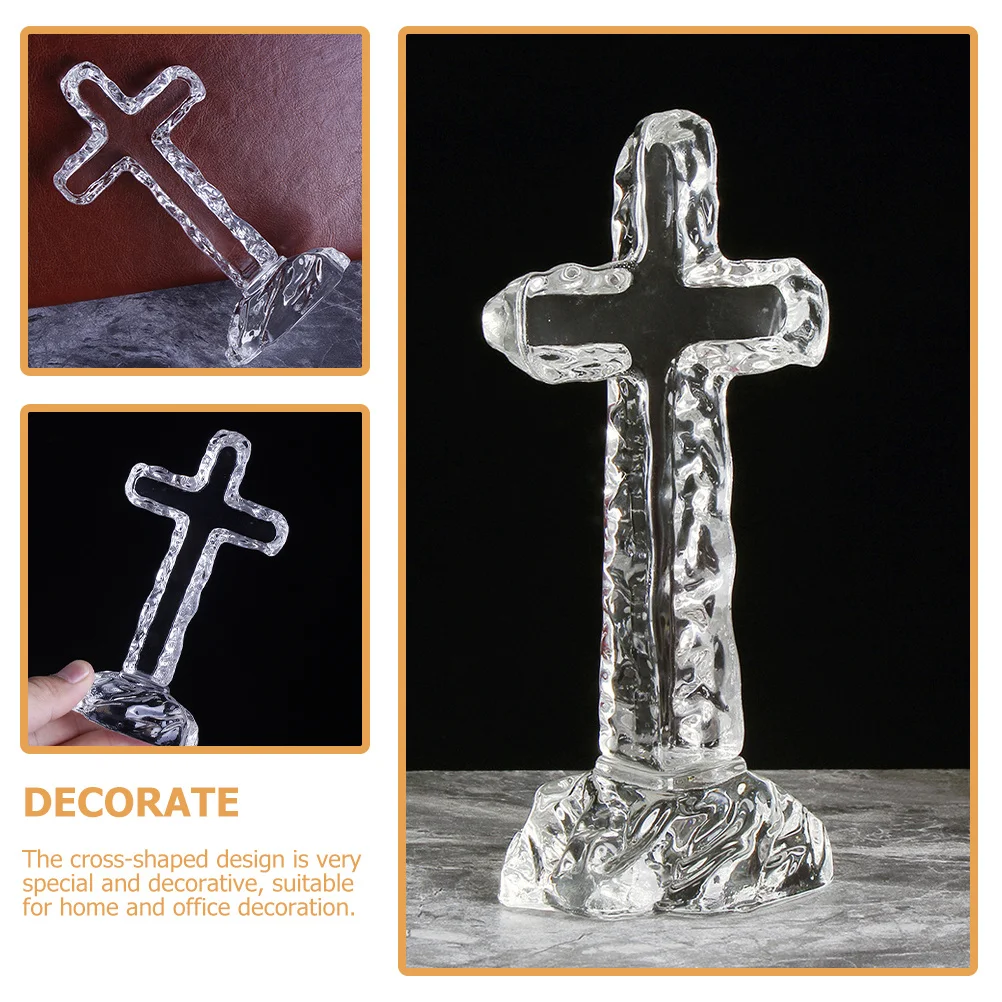 

White Crystal Cross Standing Table Cross Religious Adornment Rustic Decor for Home Office Music Carnival Gift Crystal Ornament