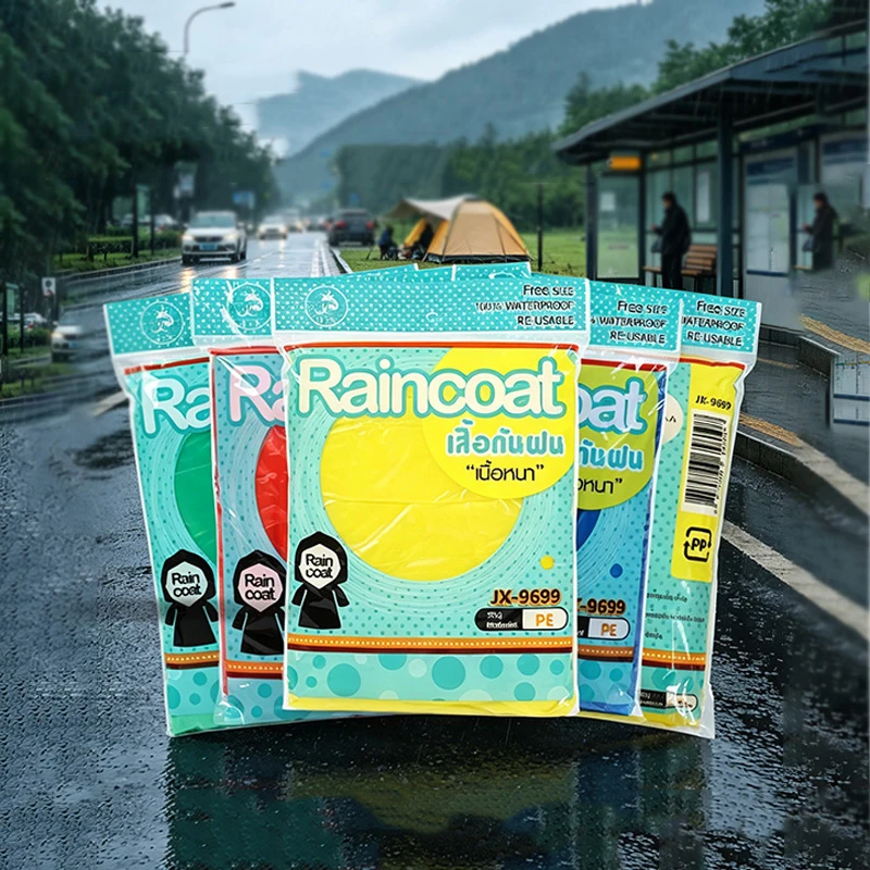 Emergency Poncho Rain - 12枚入り、使い捨てレインポンチョ。軽量で、緊急時に役立つ。厚手で、アウトドア、キャンプ、ハイキング、旅行時の雨対策に最適。