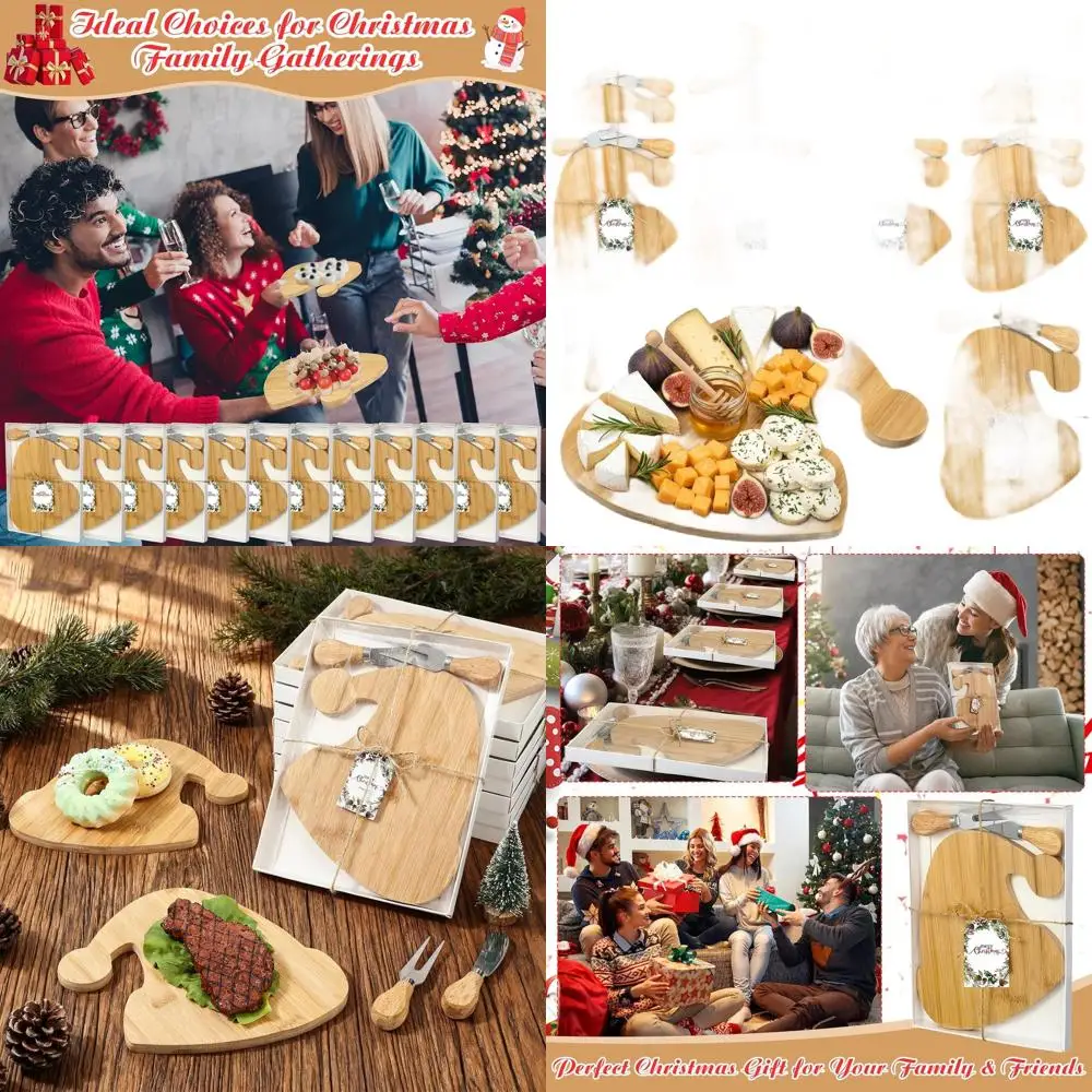 

Bulk Christmas Charcuterie Boards with Cheese Knives, Forks, and Bamboo Boards for Holiday Parties and Shower Favors (Santa Hat