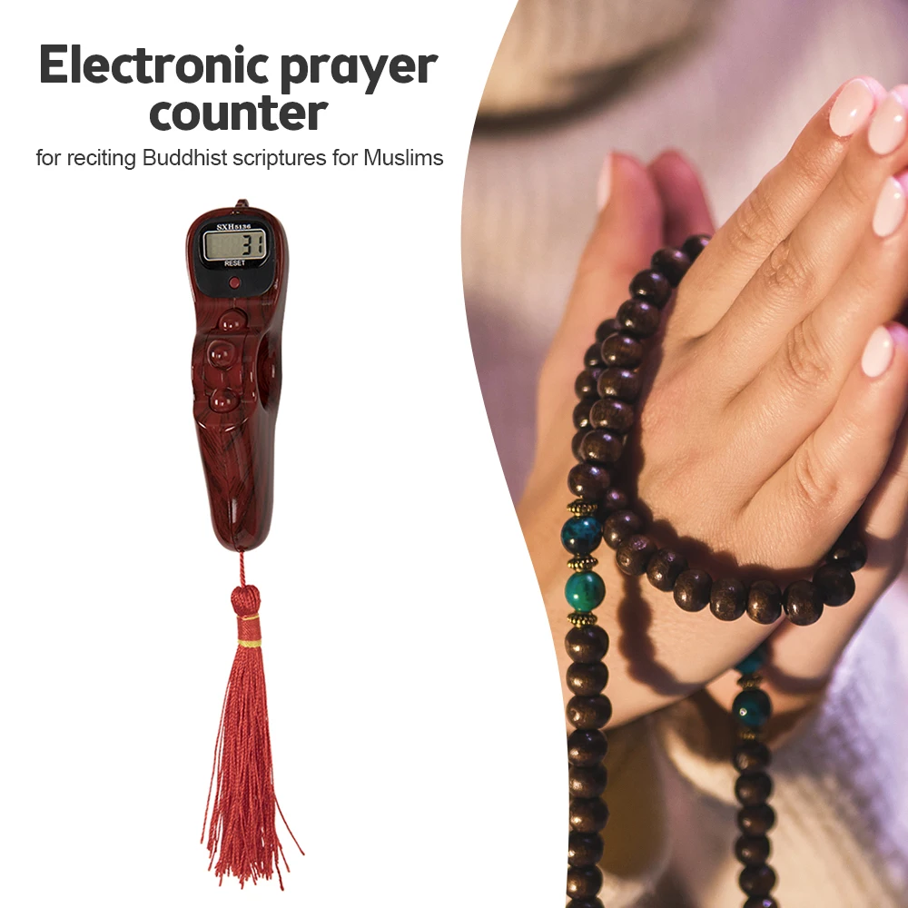 Electronics Digital Tally Counter with LED Easy Resettable Rosary Beads Timer for Muslim Pray Finger Relaxation Stress Reduction