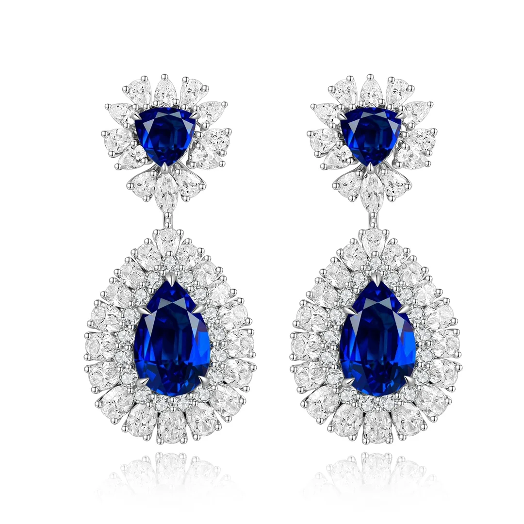 Vintage Sterling 925 Silver Drop Earrings Rhodium Plated Pear Cut Lab Grown Gemstones Women's Wedding Gift Claw Setting