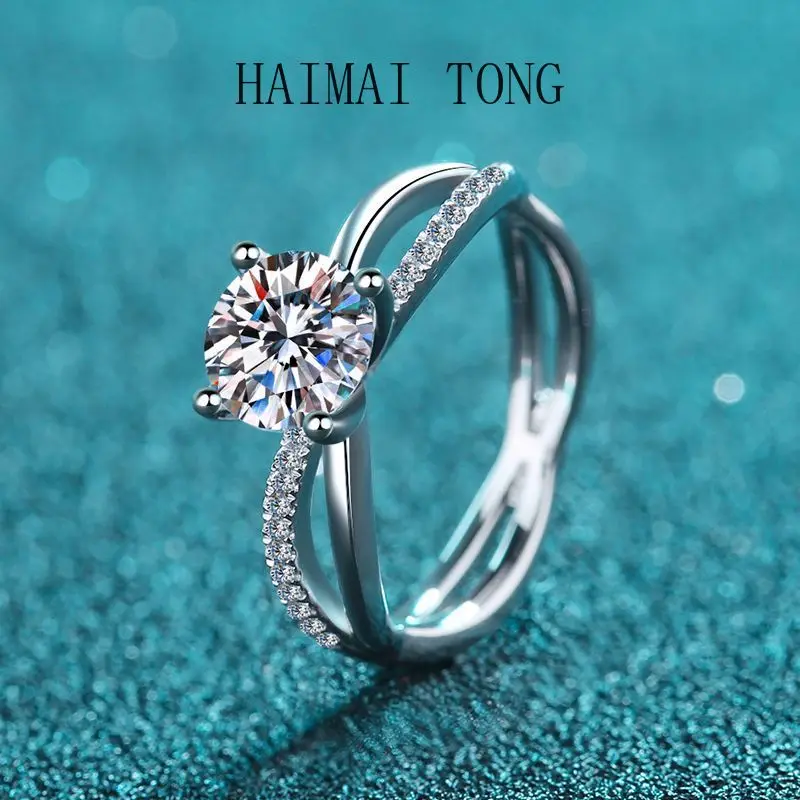 

HAIMATONGPT950 Platinum Ring Women's 1 Carat Moissanite Four prong Diamond Ring Tiktok Same Anniversary Gift