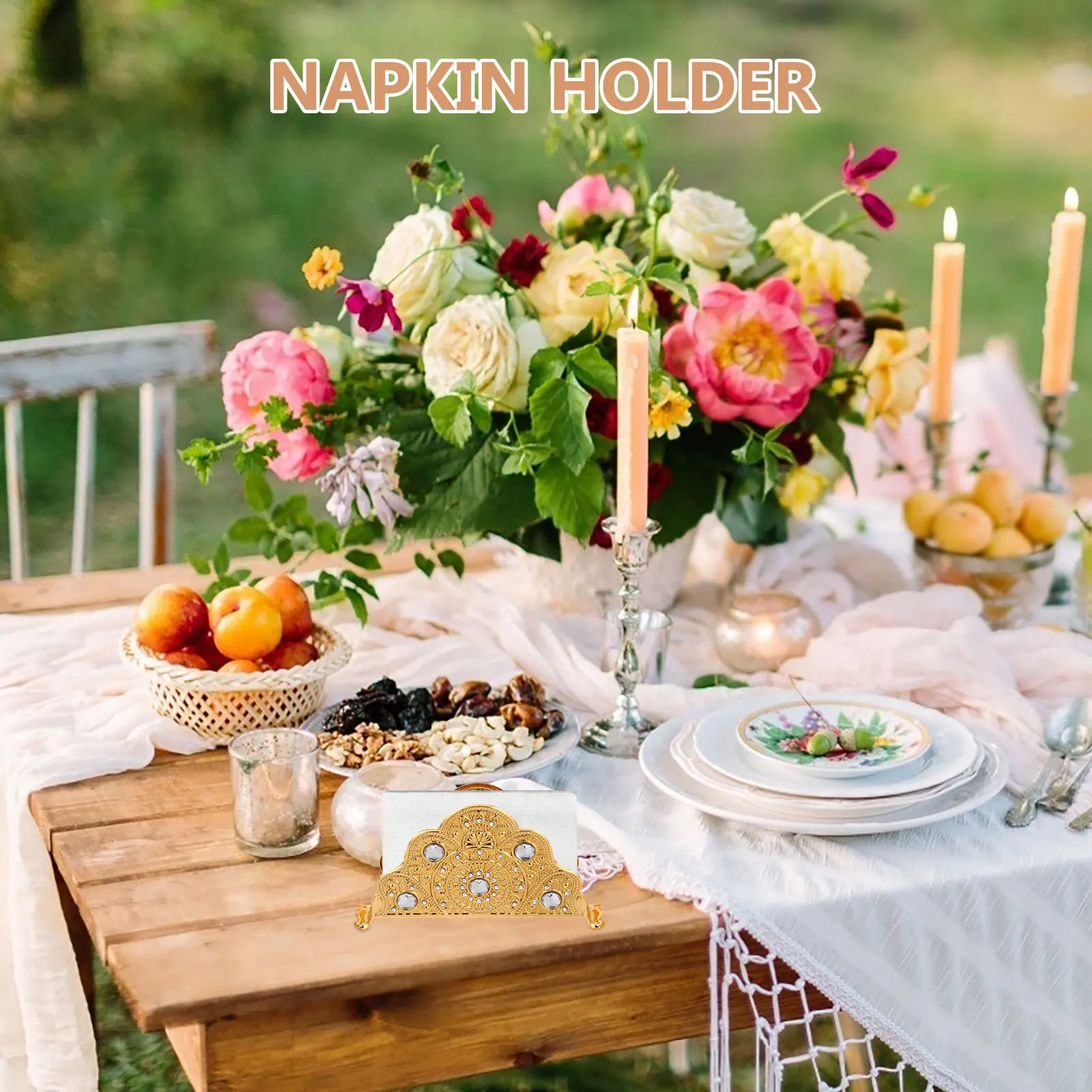 

Vintage Gold Metal Napkin Holder Vertical Freestanding Paper Towel Dispenser for Restaurant Home Kitchen Bar Holder