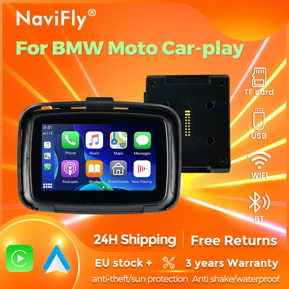 Navifly Stock UE Wireless Android Auto Carplay Monitor Per BMW Moto 5 pollici LCD Display GPs Navigazione lPX7 Impermeabile Moto portatile ﻿