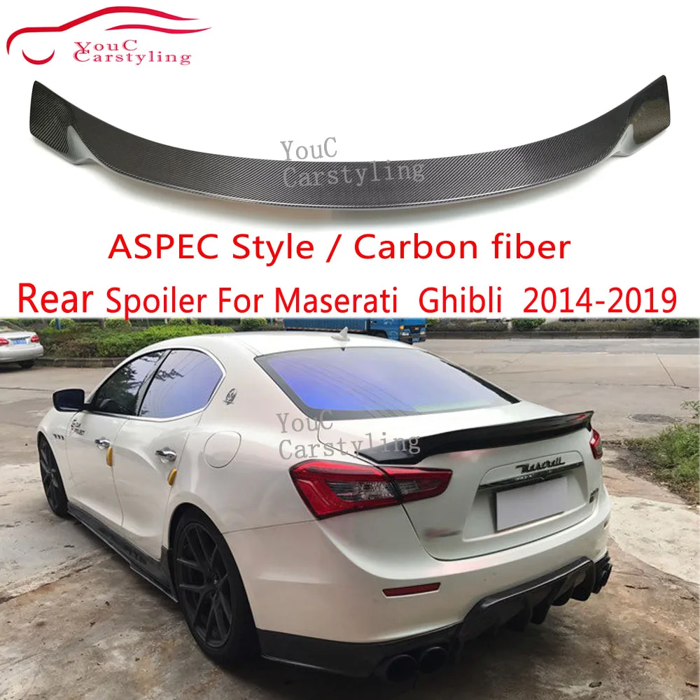 For Maserati Ghibli Carbon Fiber Rear Spoiler Trunk Boot Lip ASPEC Style Real Carbon Wing Spoiler 2014-2019 4-door sedan