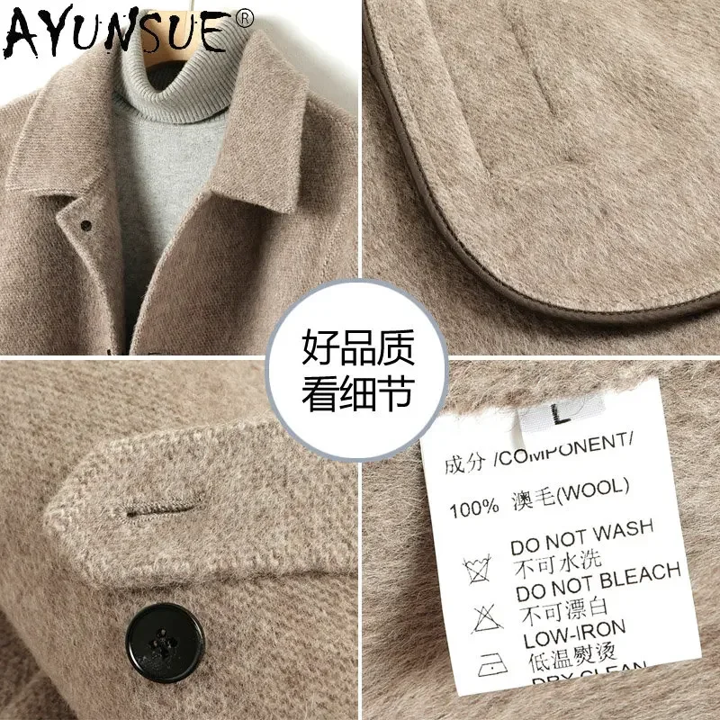 AYUNSUE 100% Wool Double-sided Wool Jacket Men\'s Short High-end Spring Autumn Coats Men\'s Clothing Casual Clothes Abrigo Hombre