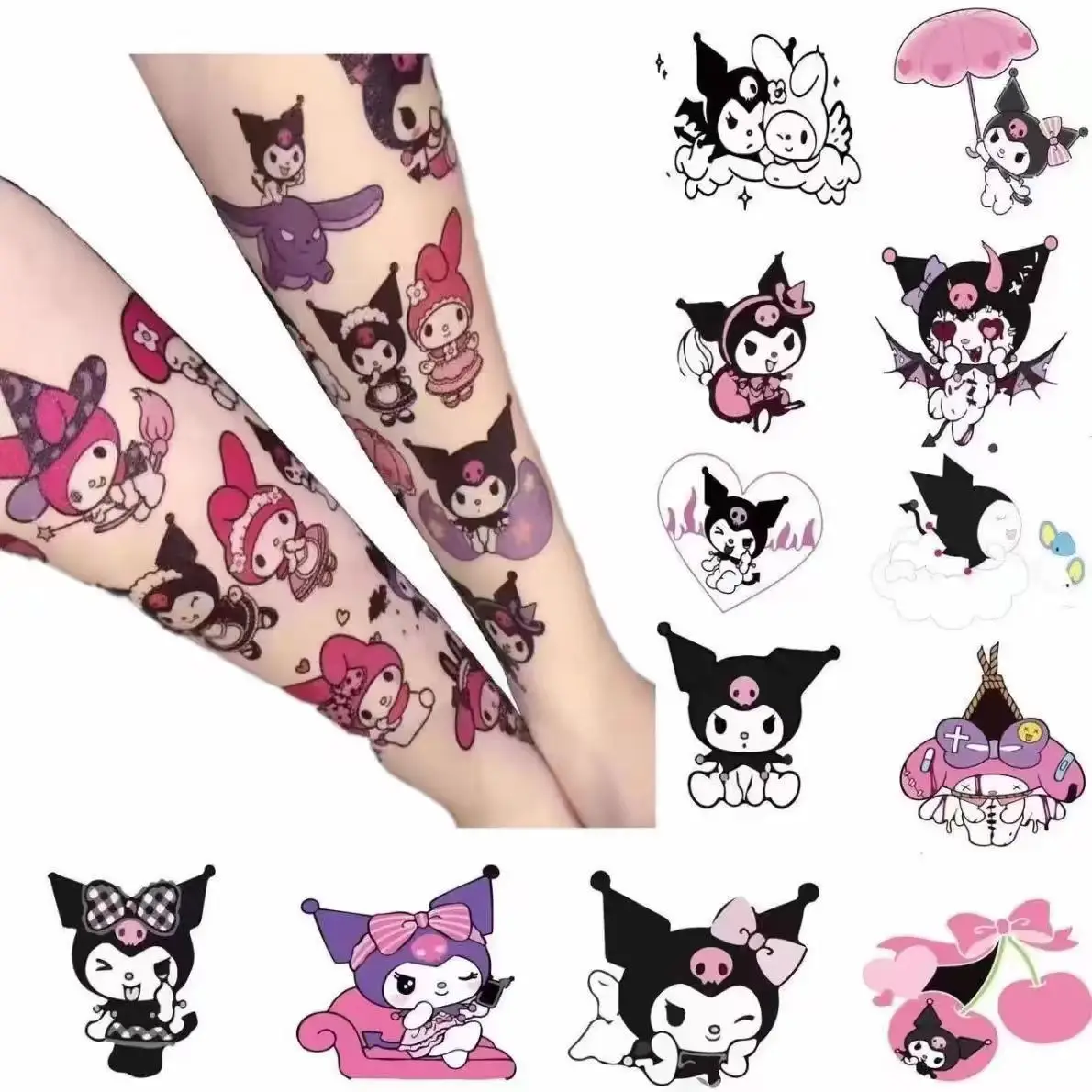 Sanrio Kuromis Hello Kitty Temporary Tattoos Sanrios Cute Anime Waterproof Tattoos Durable Color Kawaii Tattoo Sticker Gifts