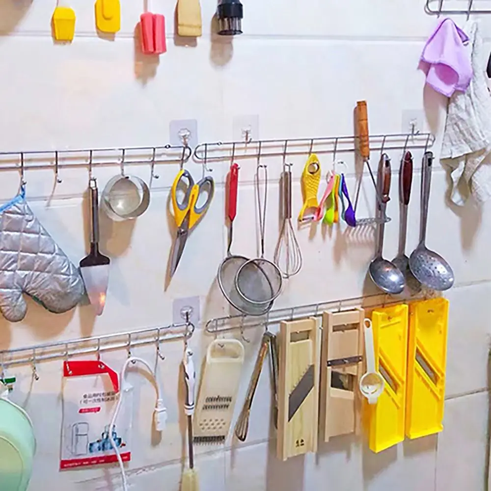 6/8/10 Hooks Wall Door Hook Wall Mounted Towel Hanger Kitchen Clothes Hook Stainless Door Rear Rack for Home Kitchen