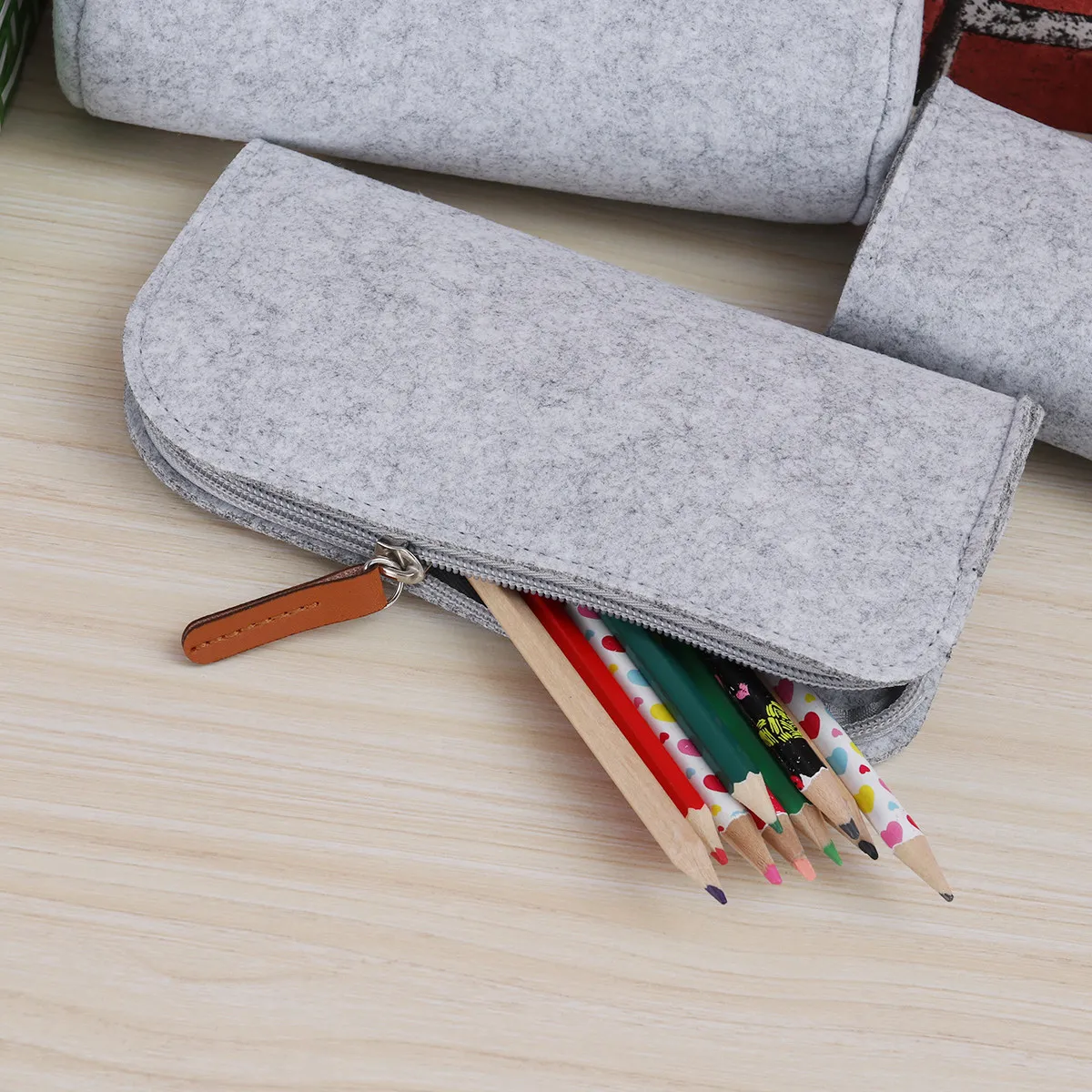3Pcs Premium Felt Pencil Bag Set Chic Minimalist Design Multi Functional Zipper Pouch for School Office Travel Holds Pens
