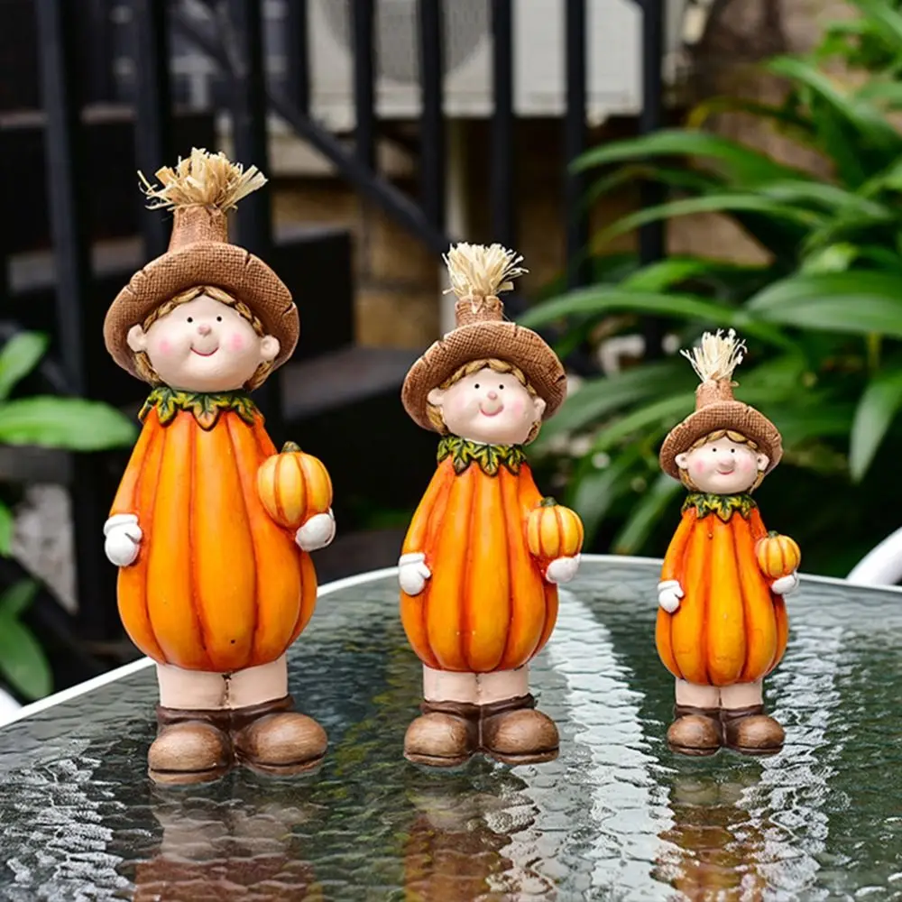 3pcs Autumn Decor Ceramic Pumpkin Scarecrow Doll Funny Cute Straw Doll Ornament Exquisite Handmade Scarecrow Figurine Porch