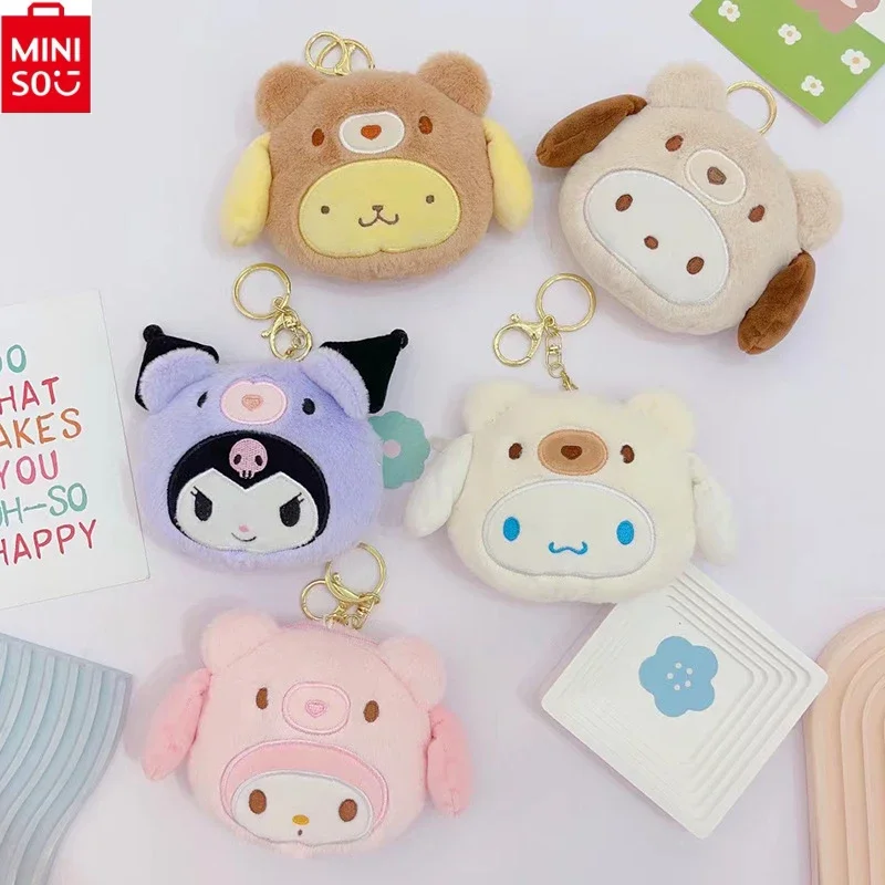 MINISO Sanrio Anime Plush Coin Purse Kawaii Kuromi Melody Keychain Bag Coin Wallet Storage Bag Cartoon Plush Coin Purse