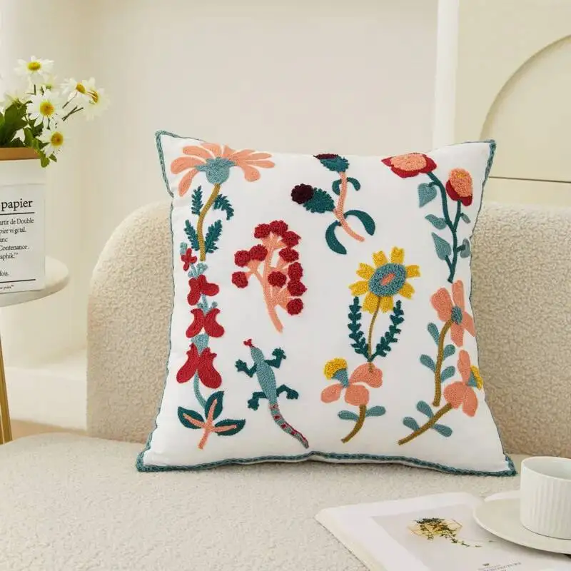 Gestickte florale dekorative Kissenbezüge mit Frühlings-Gänseblümchen-Motiv, Sommer-Pflanzen-Kissenhülle für Sofa, Bett, Stuhl, Heimdekoration – Detail 16