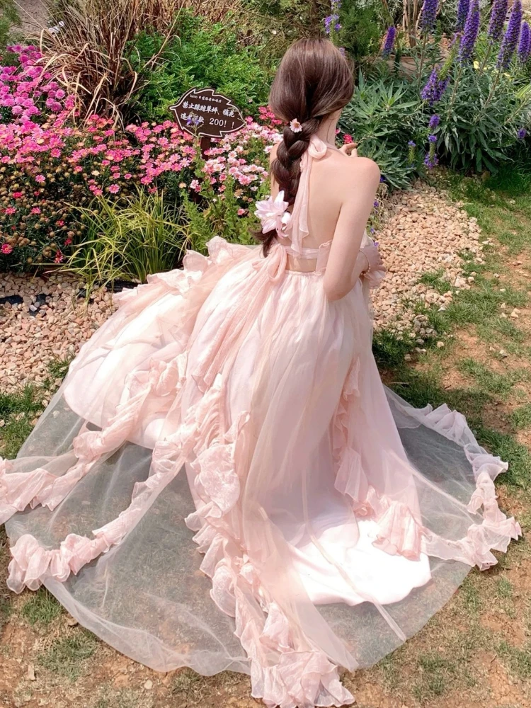 Dress Absolute Stunning Holiday Outing Photo Ready Soft Pink Tulle Ethereal Flowing Mesh Morning Robe Style Long Gown Fluffy