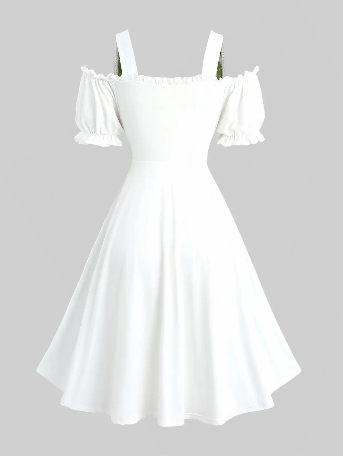 ROSEGAL Plus Size Women Dresses Flower Embroidery Lace Up Ruffles Ruched Pocket Cold Shoulder Dress 2026 New Arrived