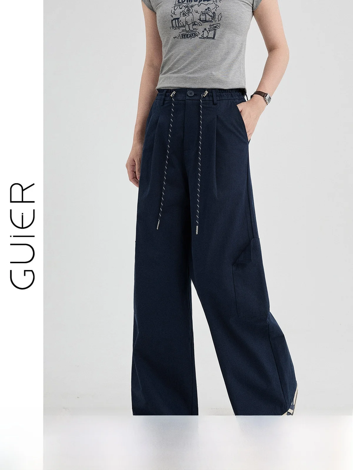 

High Waist Wide Leg Drawstring Casual Pants Women's Summer 2026 New Loose Slimming Straight Leg Pants Versatile Casual Trousers