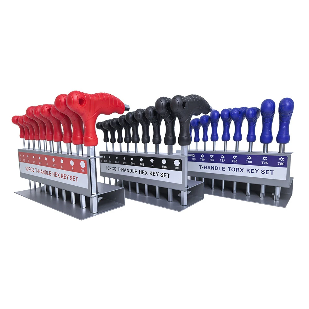 10pcs Metric Or Inch T-Handle Hex Key Allen Wrench Tool Set Or Star T-Handle Hex Key Set with Convenient Storage Stand