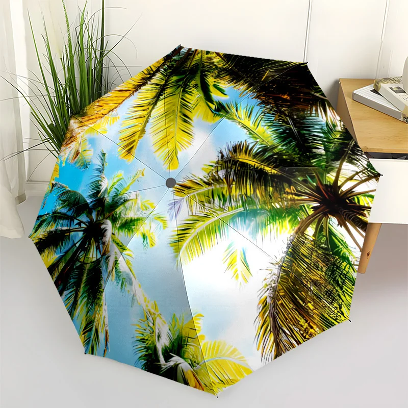 

coconut trees Umbrella Automatic opening and closing folding portable automatic umbrella All seasons universal travel daily ac