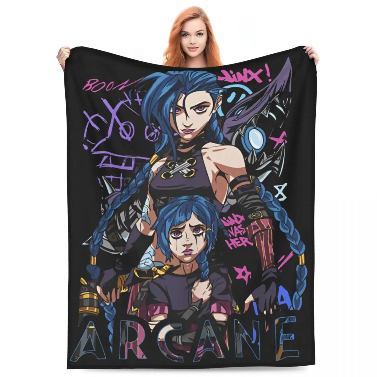 Arcane League Jinx Blanket Flannel Textile Decor Comfortable Super Soft Throw Blankets for Home Bedroom Rug Piece