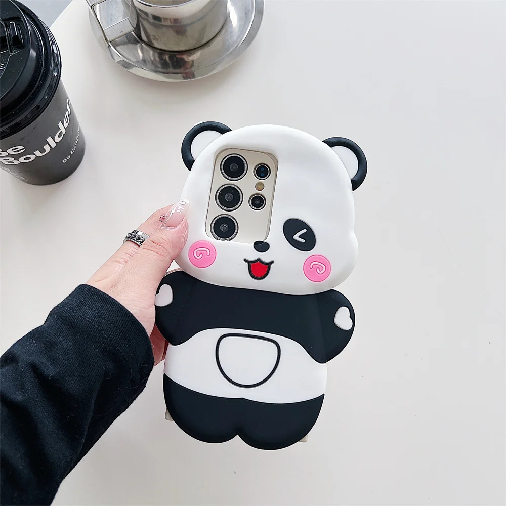 

S26 Ultra Adorable Cute 3D Cartoon Panda Phone Case for SamSung Galaxy S25 S24 S23 A57 A56 Soft Silicone Sweet Protective Cover