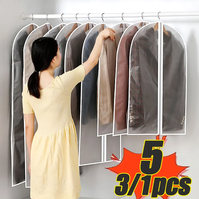 5/1pcs Transparent Clothes Hanging Dust Cover Wedding Dress Cover Suit Coat Storage Bag Garment Organizer for Wardrobe Clothing