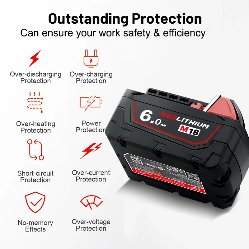 Pro Milwaukee M18 18V 8000mAh 18650 lithiová náhradní baterie vhodná pro Milwaukee 48-11-1860 48-11-1850 48-11-1840 nářadí - náhled 4