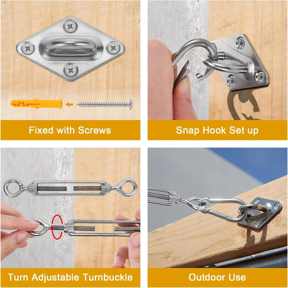 52pcs Sun Shade Sail Hardware Kit for Rectangle Triangle Sun Shade Sails Canopy Installation 304 Stainless Steel Accessories