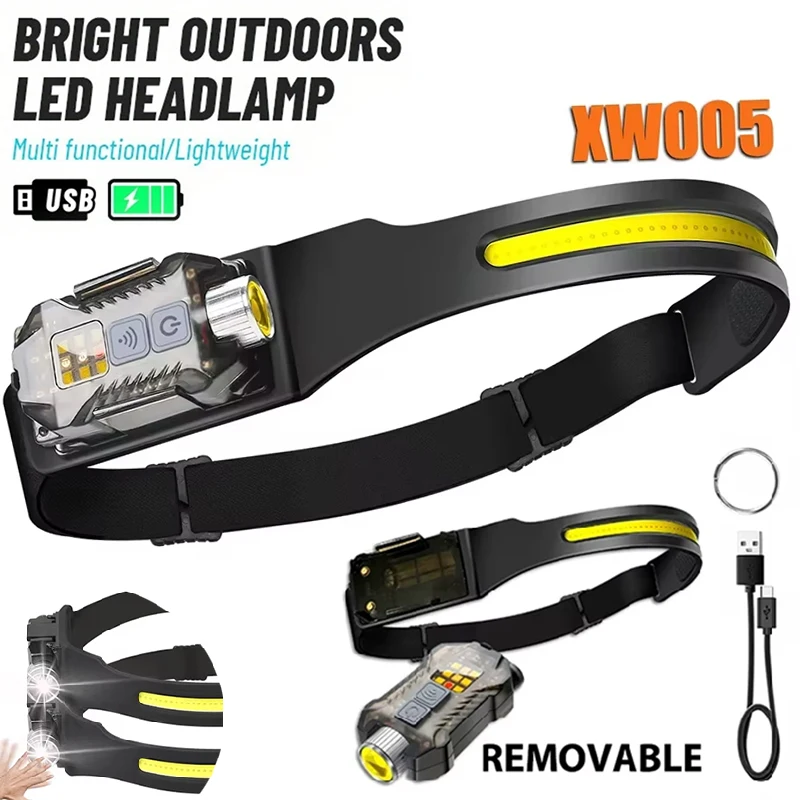LED+COB Dual Light Source Induction Headlight Detachable 2-in-1 Flashlight 9-level Dimming Outdoor Multifunctional Fishing Torch