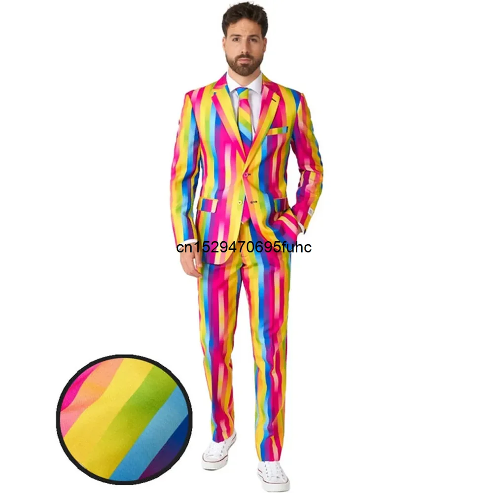 Slim Fit Fashion 3-piece Rainbow Glaze Premium Men\'s Suit Coat+Pants