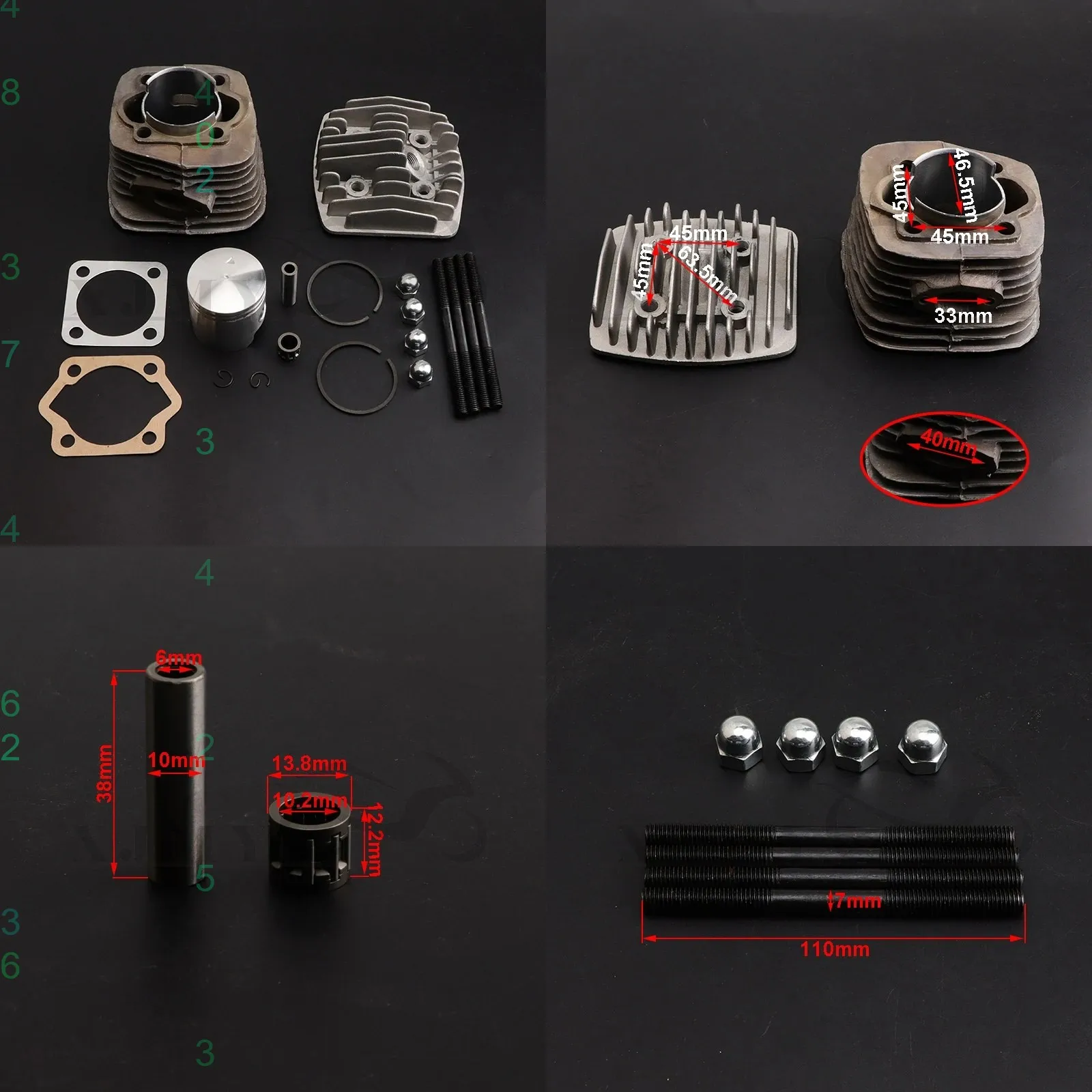 66cc 80cc 2 Stroke Engine Cylinder Head Piston Kit for Motorized Bicycle
