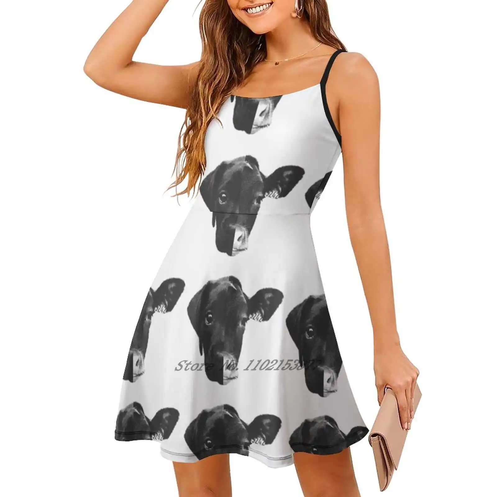 Animal Equality - ( Black & White ) Loose Pocket Dress Summer Sexy V Neck Dress Print Short Sleeve Dress Animal Rights Farming