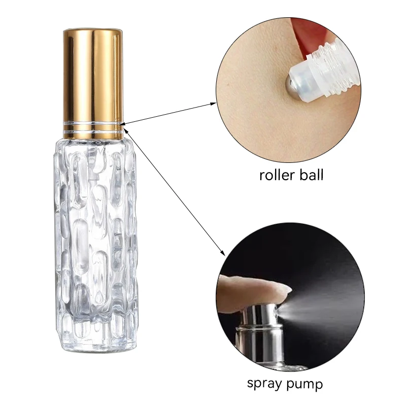 6 stücke 10ml dicke Glas rolle auf Flaschen für ätherisches Öl Parfüm leere Spray Zerstäuber Reise nachfüllbare Kosmetik behälter