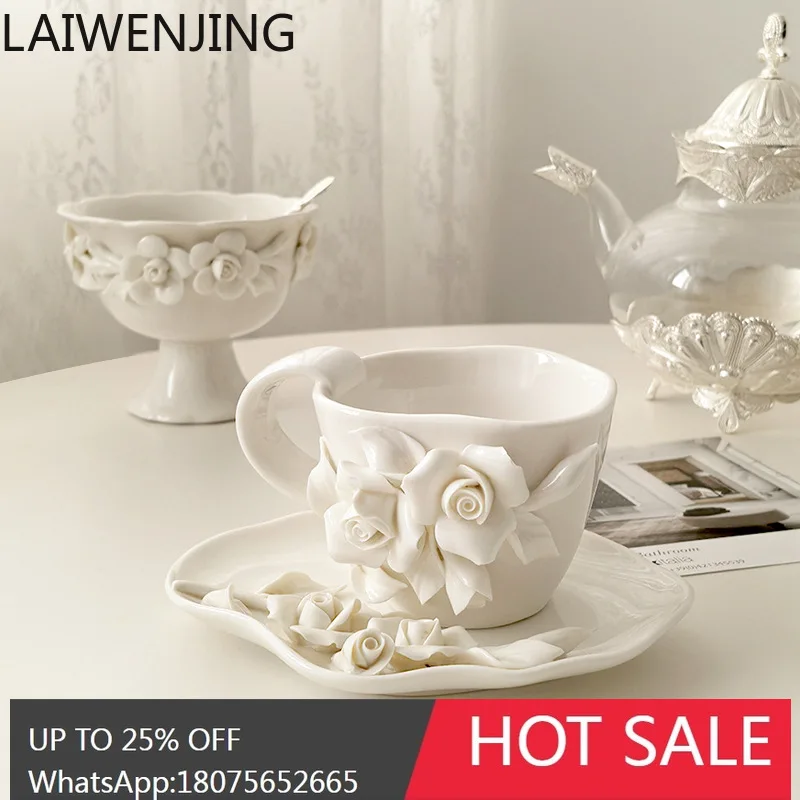 MJY Three-Dimensional Floral Ceramic Coffee Saucer High-Value Hand-Pinched Mug