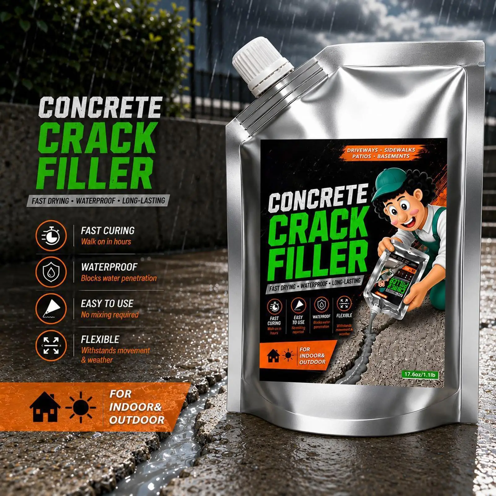 Concrete Crack Filler 17.6OZ Self Leveling Sealant Waterproof Quick Dry Repair Paste Grey Cement for Driveway Floor Basement