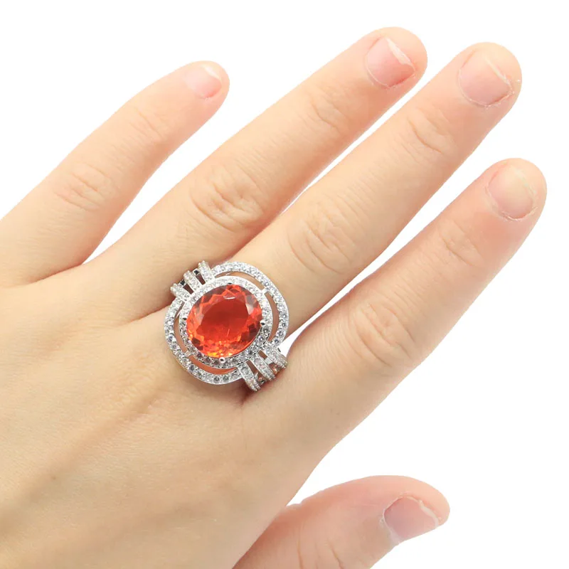 Buy 3 Get 1 Free 24x22mm Golden Citrine London Blue Topaz Orange Spessartine Garnet Pink Kunzite CZ Silver Rings Eye Catching