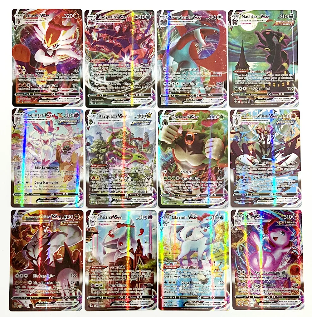 Alemão Vmax GX Color Energy Pokemon Cards, Pikachu Coleção Rara, Treinador de Batalha, Presente para Meninos, 20Pcs