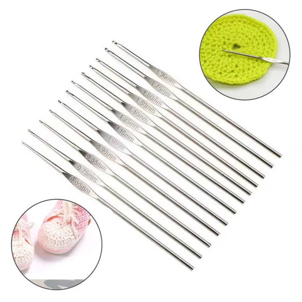 Handicraft Stainless Steel Crochet Hooks Small Size Long Knitting Needles Yarn Weave Tool DIY Sewing Accessories