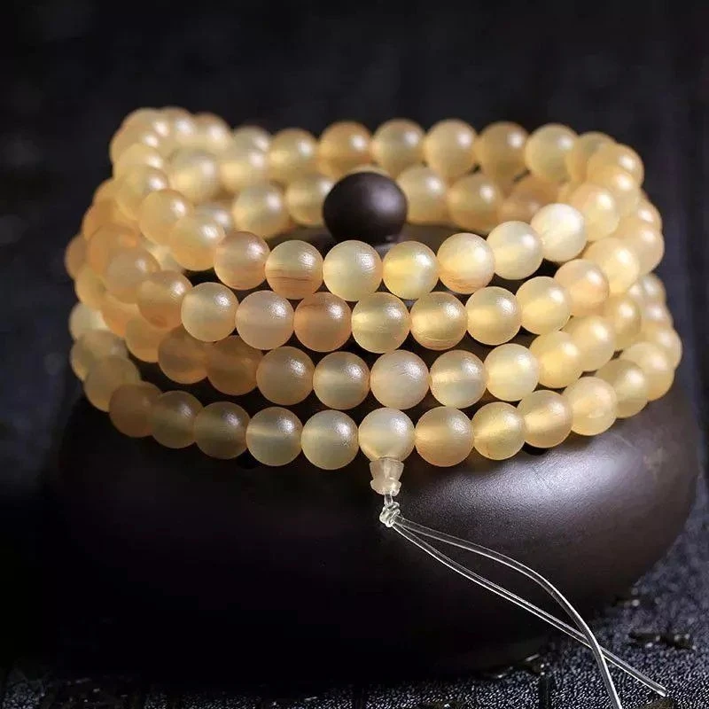 Natural 108 Beads Buddhist Bead Bracelet Sheep Horn Bloodstone