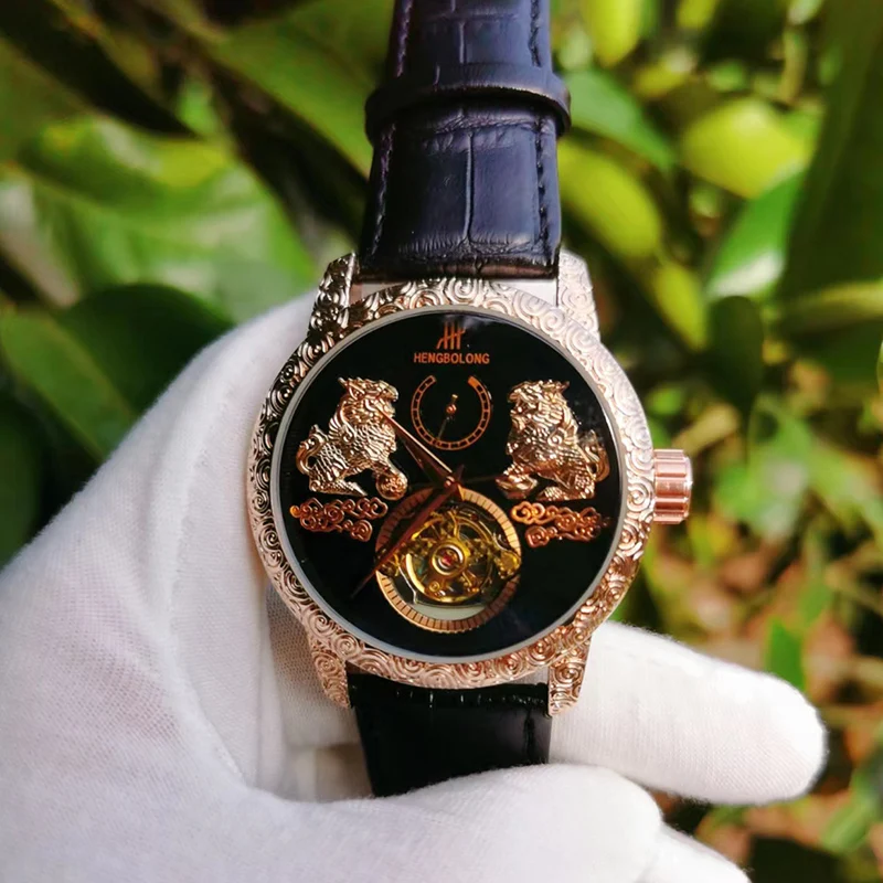 Carved Tourbillon Watch Double Qilin Tourbillon Machinery Luxury Wholesale Business Wristwatch Men Watch