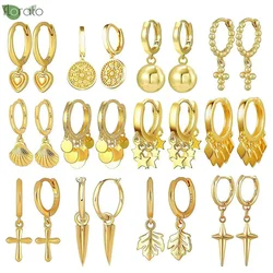 925 Sterling Silver Needle Vintage Gold Color Round Pendant Earrings New Small Hoop Earrings for Women Fashion Jewelry Wholesale