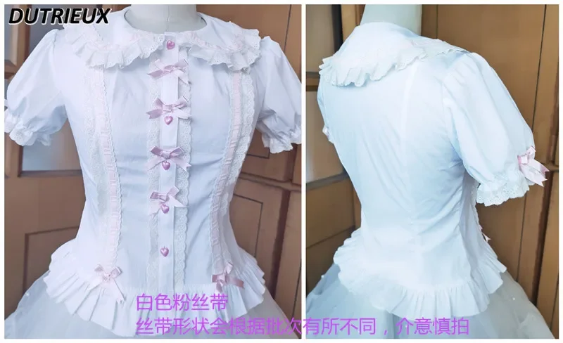 Sweet and Cute Girls Short-sleeved Versatile White Shirt Summer New Single-breasted Blouse Doll Collar Waist Slimming Tops